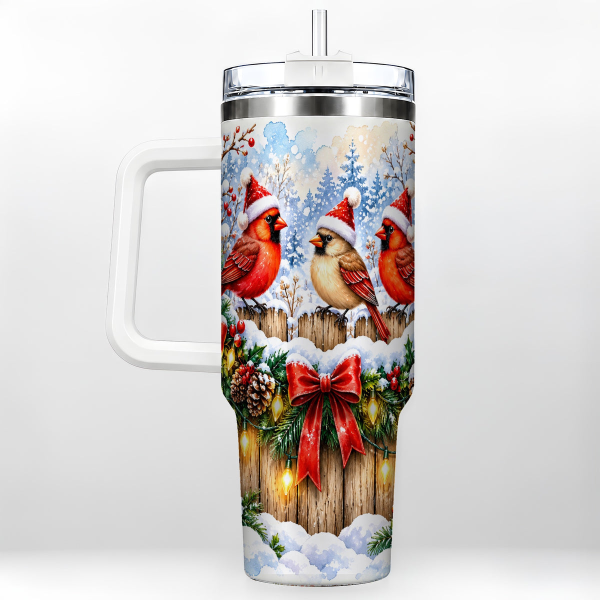 Christmas Cardinals 40oz Tumbler, Winter Bird Stainless Steel Travel Cup