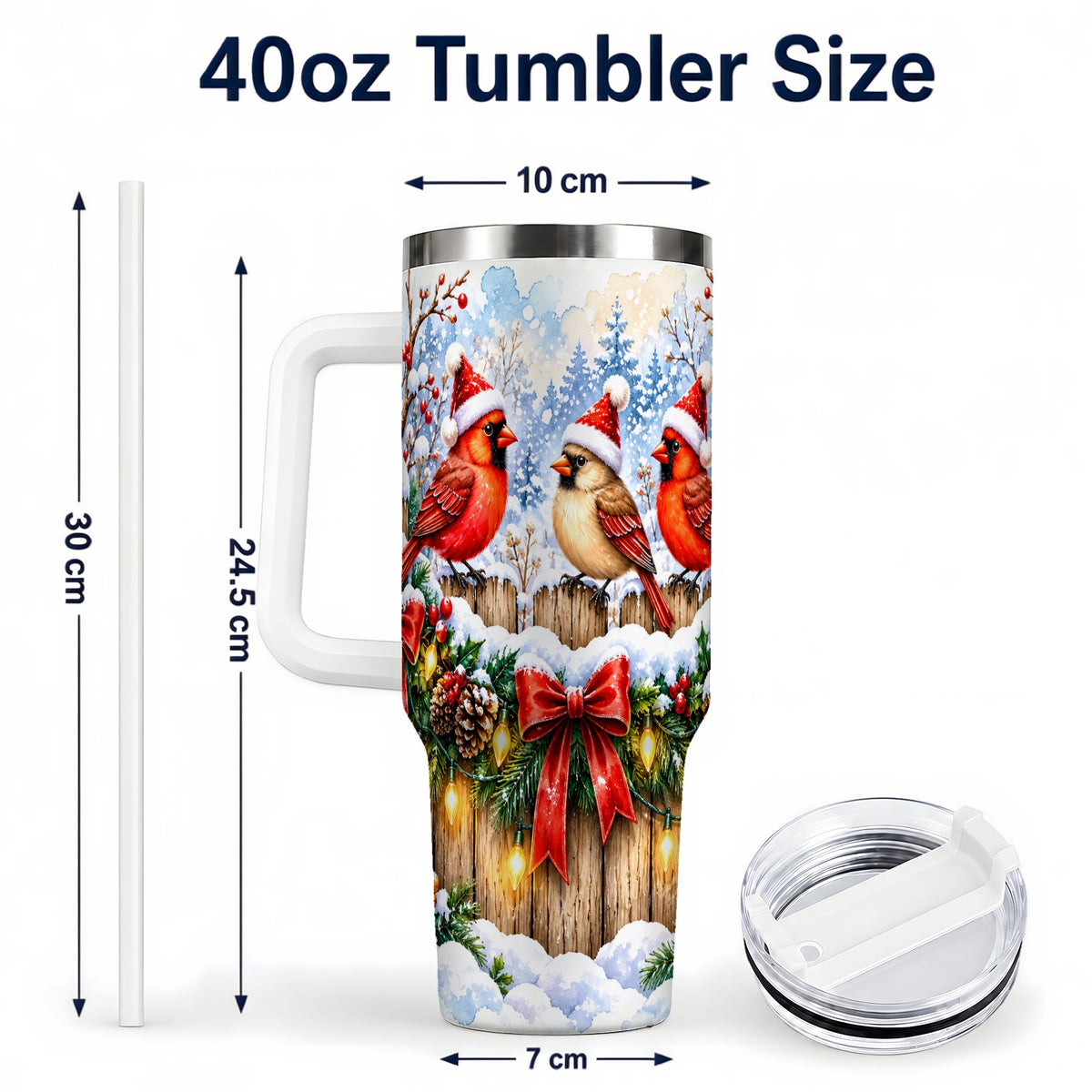 #pl[40oz|White] Christmas Cardinals 40oz Tumbler, Winter Bird Stainless Steel Travel Cup