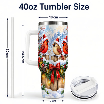 #pl[40oz|White] Christmas Cardinals 40oz Tumbler, Winter Bird Stainless Steel Travel Cup
