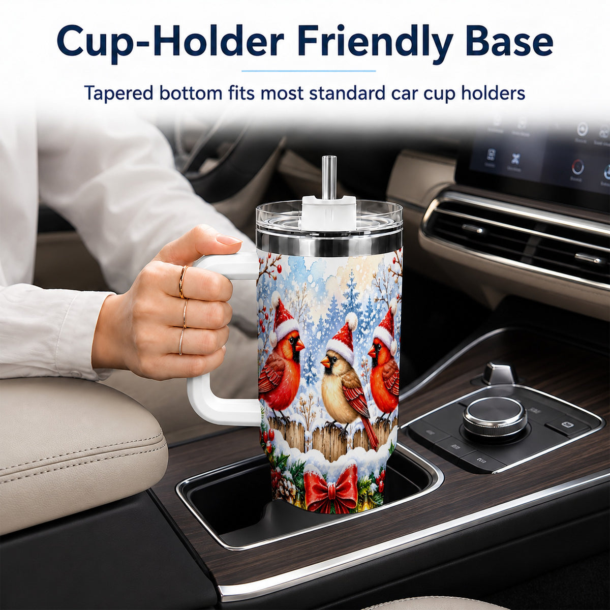 Christmas Cardinals 40oz Tumbler, Winter Bird Stainless Steel Travel Cup