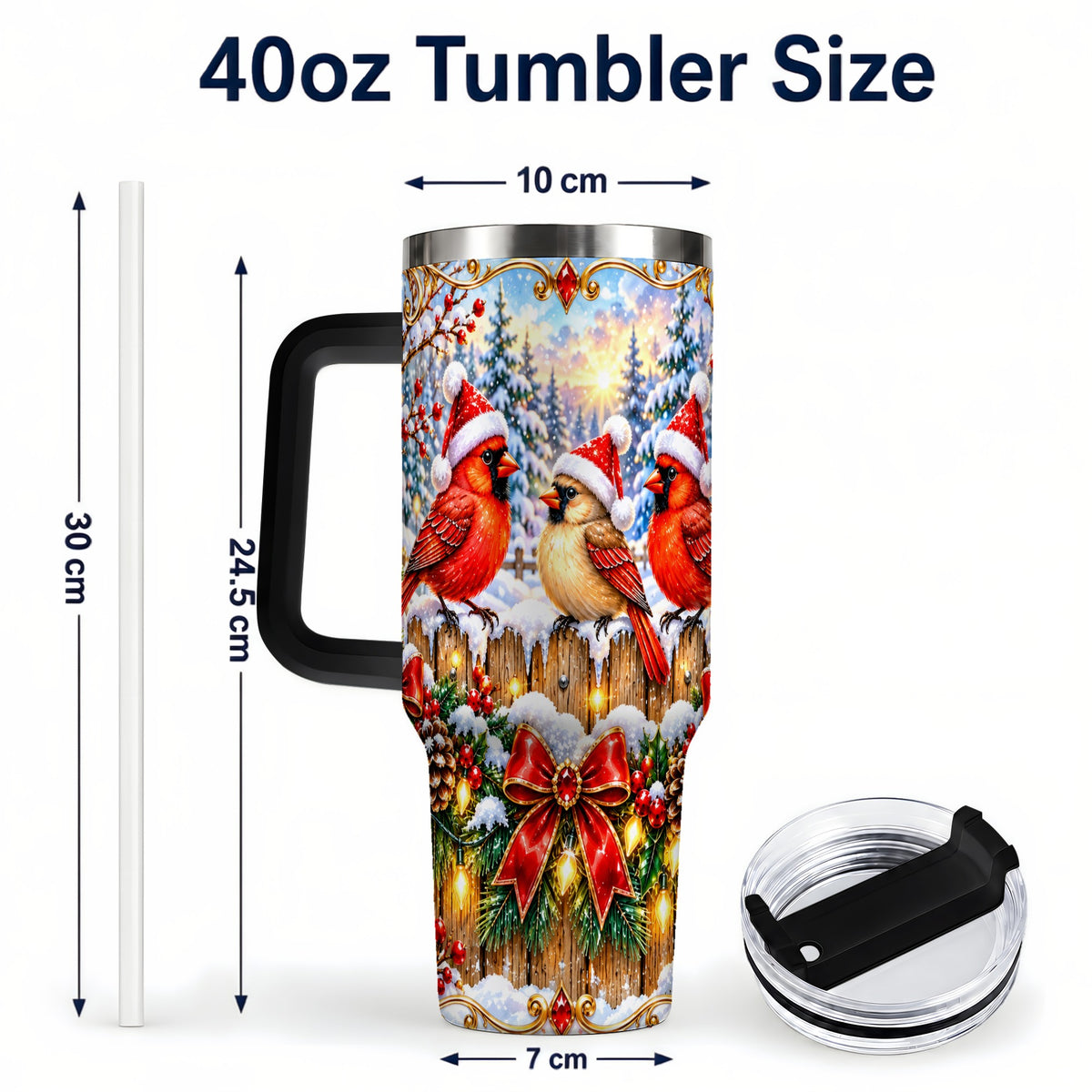 #pl[40oz|Black] Ornate Cardinals 40oz Tumbler, Christmas Bird Stainless Steel Travel Cup