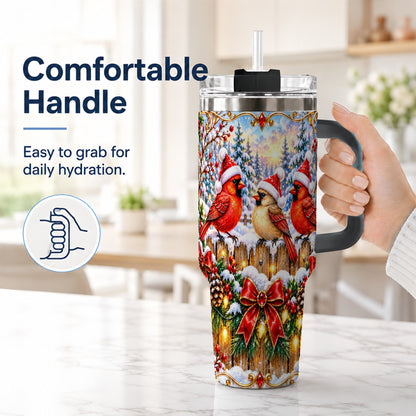#pl[40oz|Black] Ornate Cardinals 40oz Tumbler, Christmas Bird Stainless Steel Travel Cup