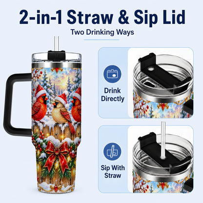 #pl[40oz|Black] Ornate Cardinals 40oz Tumbler, Christmas Bird Stainless Steel Travel Cup