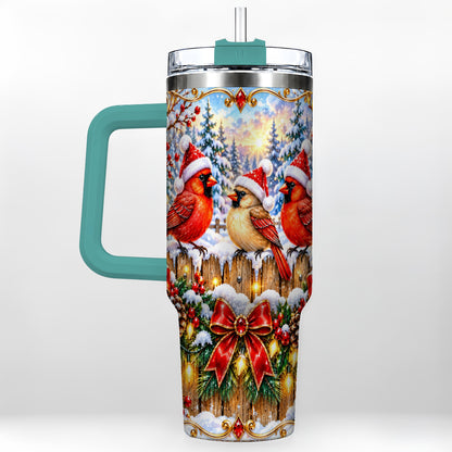 #pl[40oz|Green] Ornate Cardinals 40oz Tumbler, Christmas Bird Stainless Steel Travel Cup