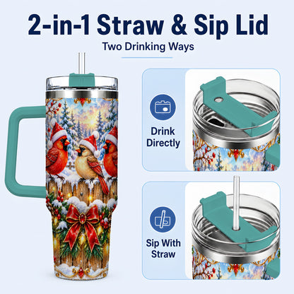 #pl[40oz|Green] Ornate Cardinals 40oz Tumbler, Christmas Bird Stainless Steel Travel Cup