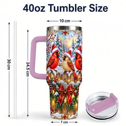 #pl[40oz|Pink] Ornate Cardinals 40oz Tumbler, Christmas Bird Stainless Steel Travel Cup