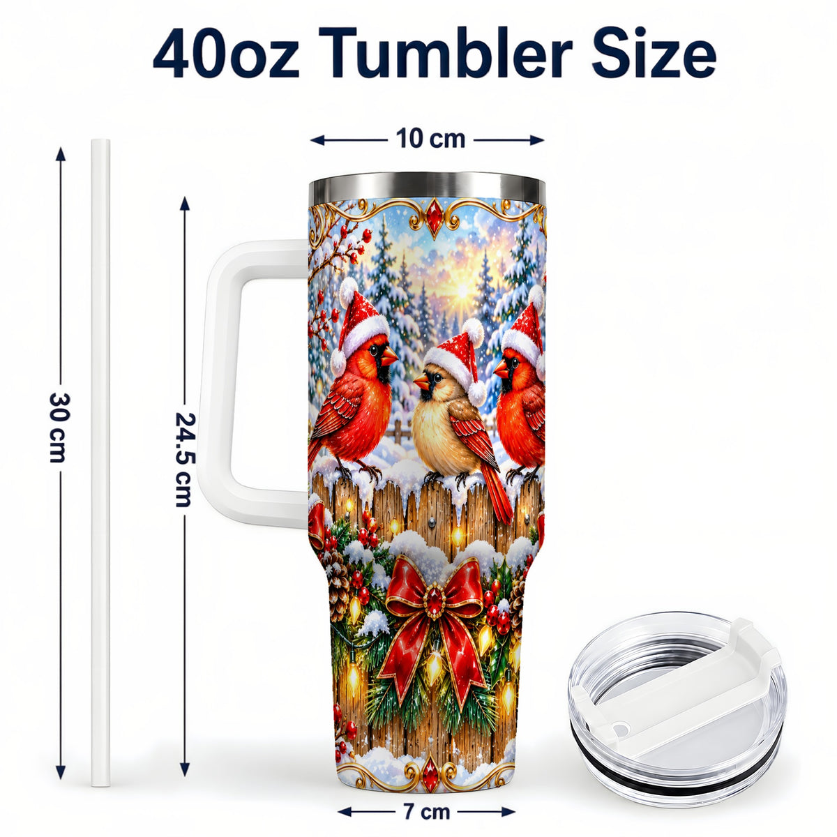 #pl[40oz|White] Ornate Cardinals 40oz Tumbler, Christmas Bird Stainless Steel Travel Cup