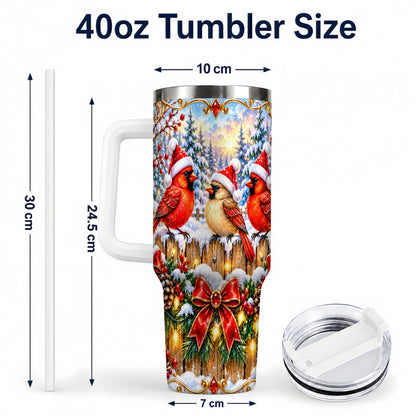 #pl[40oz|White] Ornate Cardinals 40oz Tumbler, Christmas Bird Stainless Steel Travel Cup