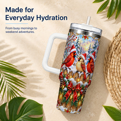 Ornate Cardinals 40oz Tumbler, Christmas Bird Stainless Steel Travel Cup