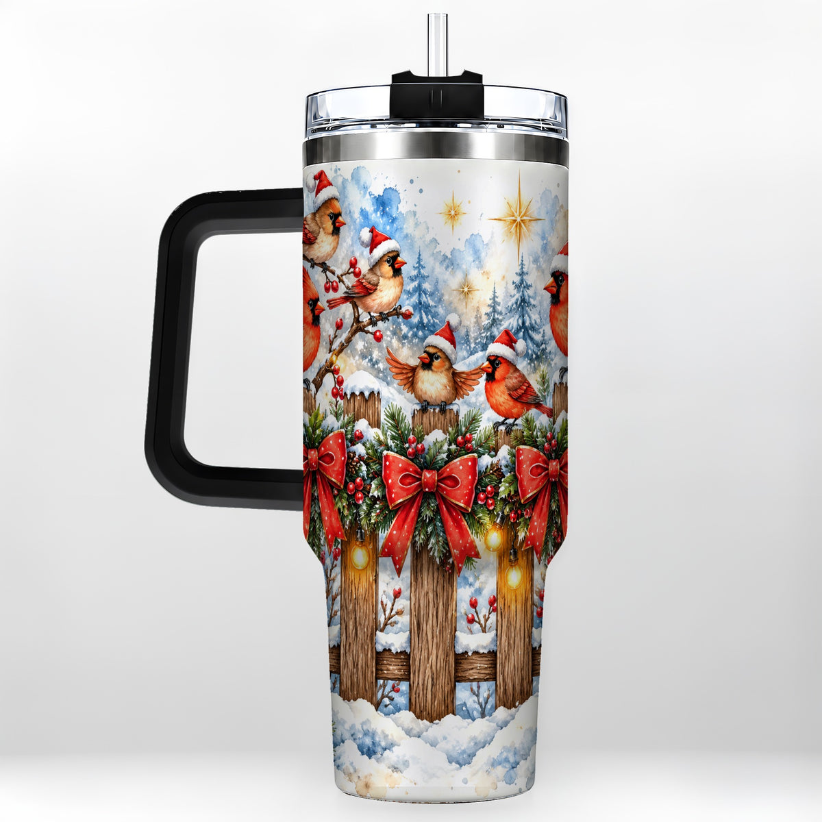 #pl[40oz|Black] Snowy Cardinals 40oz Tumbler, Christmas Bird Stainless Steel Travel Cup