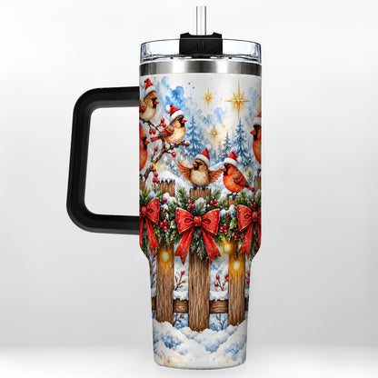#pl[40oz|Black] Snowy Cardinals 40oz Tumbler, Christmas Bird Stainless Steel Travel Cup