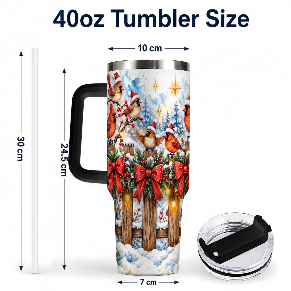 #pl[40oz|Black] Snowy Cardinals 40oz Tumbler, Christmas Bird Stainless Steel Travel Cup