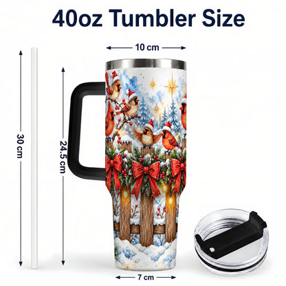 #pl[40oz|Black] Snowy Cardinals 40oz Tumbler, Christmas Bird Stainless Steel Travel Cup