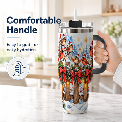 #pl[40oz|Black] Snowy Cardinals 40oz Tumbler, Christmas Bird Stainless Steel Travel Cup