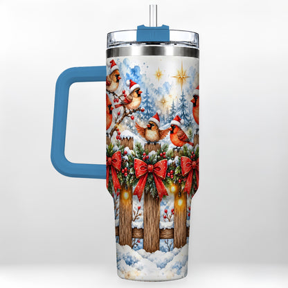 #pl[40oz|Blue] Snowy Cardinals 40oz Tumbler, Christmas Bird Stainless Steel Travel Cup