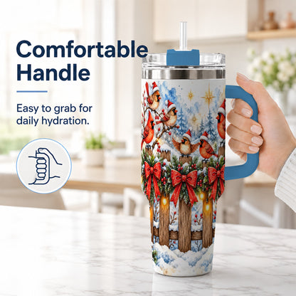 #pl[40oz|Blue] Snowy Cardinals 40oz Tumbler, Christmas Bird Stainless Steel Travel Cup