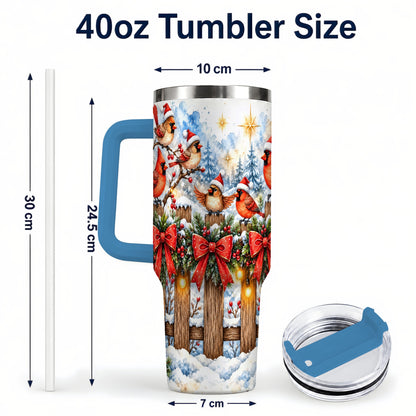 #pl[40oz|Blue] Snowy Cardinals 40oz Tumbler, Christmas Bird Stainless Steel Travel Cup
