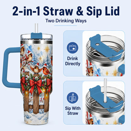 #pl[40oz|Blue] Snowy Cardinals 40oz Tumbler, Christmas Bird Stainless Steel Travel Cup