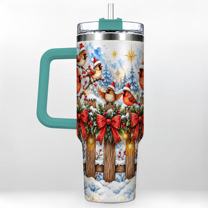#pl[40oz|Green] Snowy Cardinals 40oz Tumbler, Christmas Bird Stainless Steel Travel Cup