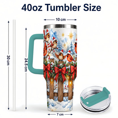 #pl[40oz|Green] Snowy Cardinals 40oz Tumbler, Christmas Bird Stainless Steel Travel Cup