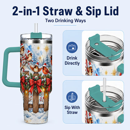 #pl[40oz|Green] Snowy Cardinals 40oz Tumbler, Christmas Bird Stainless Steel Travel Cup