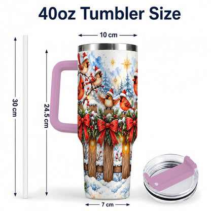 #pl[40oz|Pink] Snowy Cardinals 40oz Tumbler, Christmas Bird Stainless Steel Travel Cup