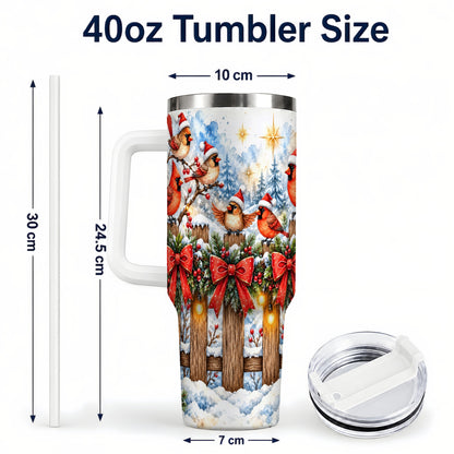 #pl[40oz|White] Snowy Cardinals 40oz Tumbler, Christmas Bird Stainless Steel Travel Cup