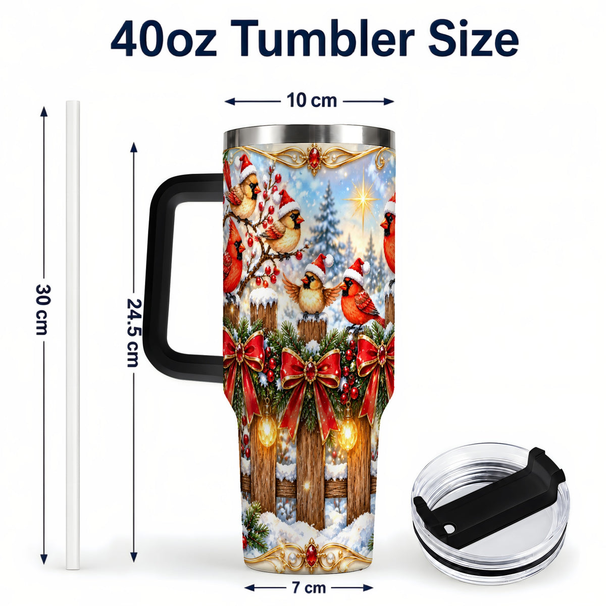 #pl[40oz|Black] Golden Cardinals 40oz Tumbler, Christmas Bird Stainless Steel Travel Cup
