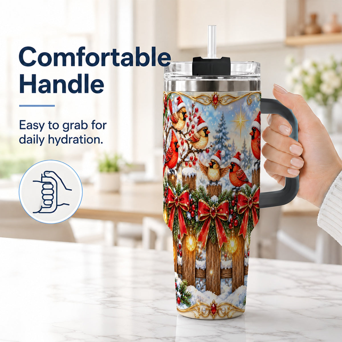 #pl[40oz|Black] Golden Cardinals 40oz Tumbler, Christmas Bird Stainless Steel Travel Cup