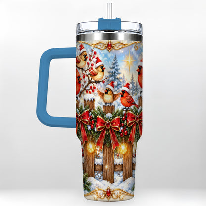 #pl[40oz|Blue] Golden Cardinals 40oz Tumbler, Christmas Bird Stainless Steel Travel Cup
