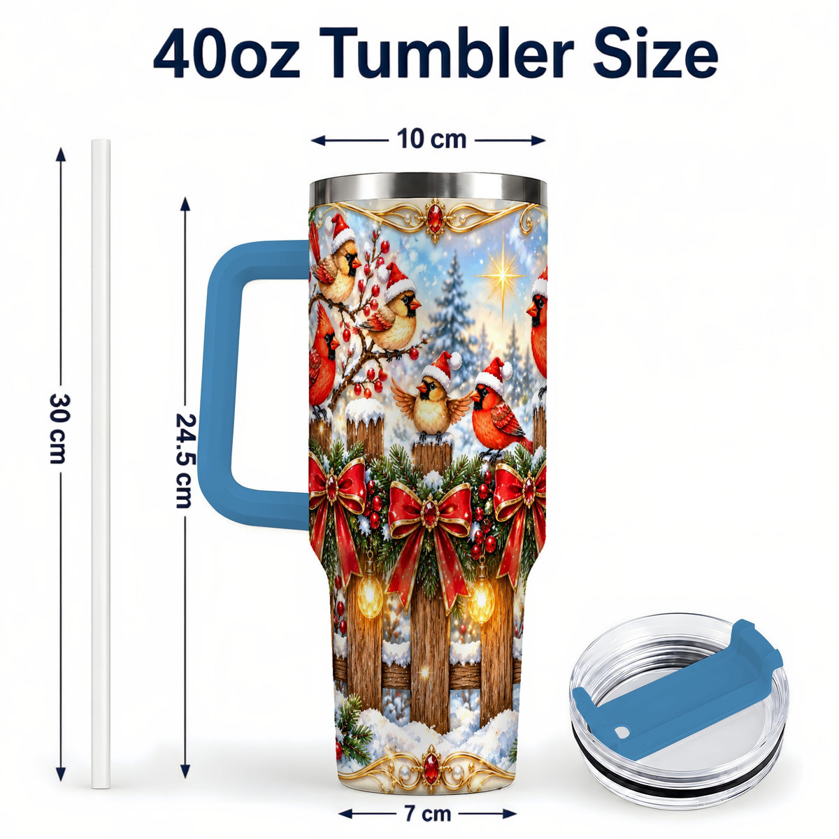 #pl[40oz|Blue] Golden Cardinals 40oz Tumbler, Christmas Bird Stainless Steel Travel Cup