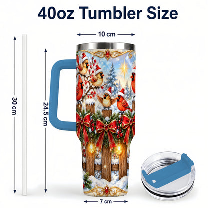 #pl[40oz|Blue] Golden Cardinals 40oz Tumbler, Christmas Bird Stainless Steel Travel Cup