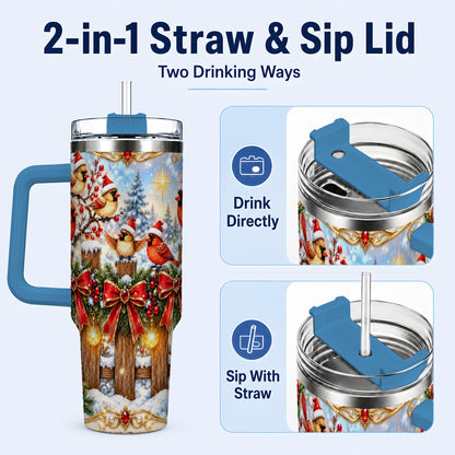 #pl[40oz|Blue] Golden Cardinals 40oz Tumbler, Christmas Bird Stainless Steel Travel Cup