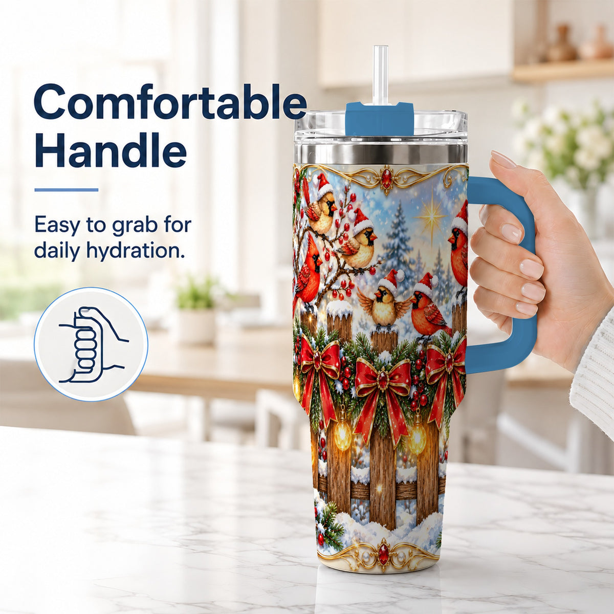 #pl[40oz|Blue] Golden Cardinals 40oz Tumbler, Christmas Bird Stainless Steel Travel Cup