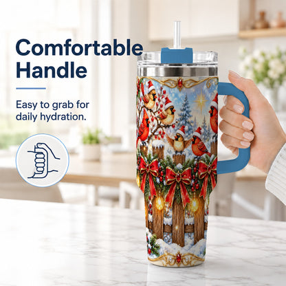 #pl[40oz|Blue] Golden Cardinals 40oz Tumbler, Christmas Bird Stainless Steel Travel Cup