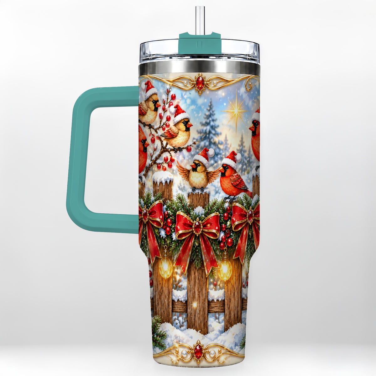 #pl[40oz|Green] Golden Cardinals 40oz Tumbler, Christmas Bird Stainless Steel Travel Cup