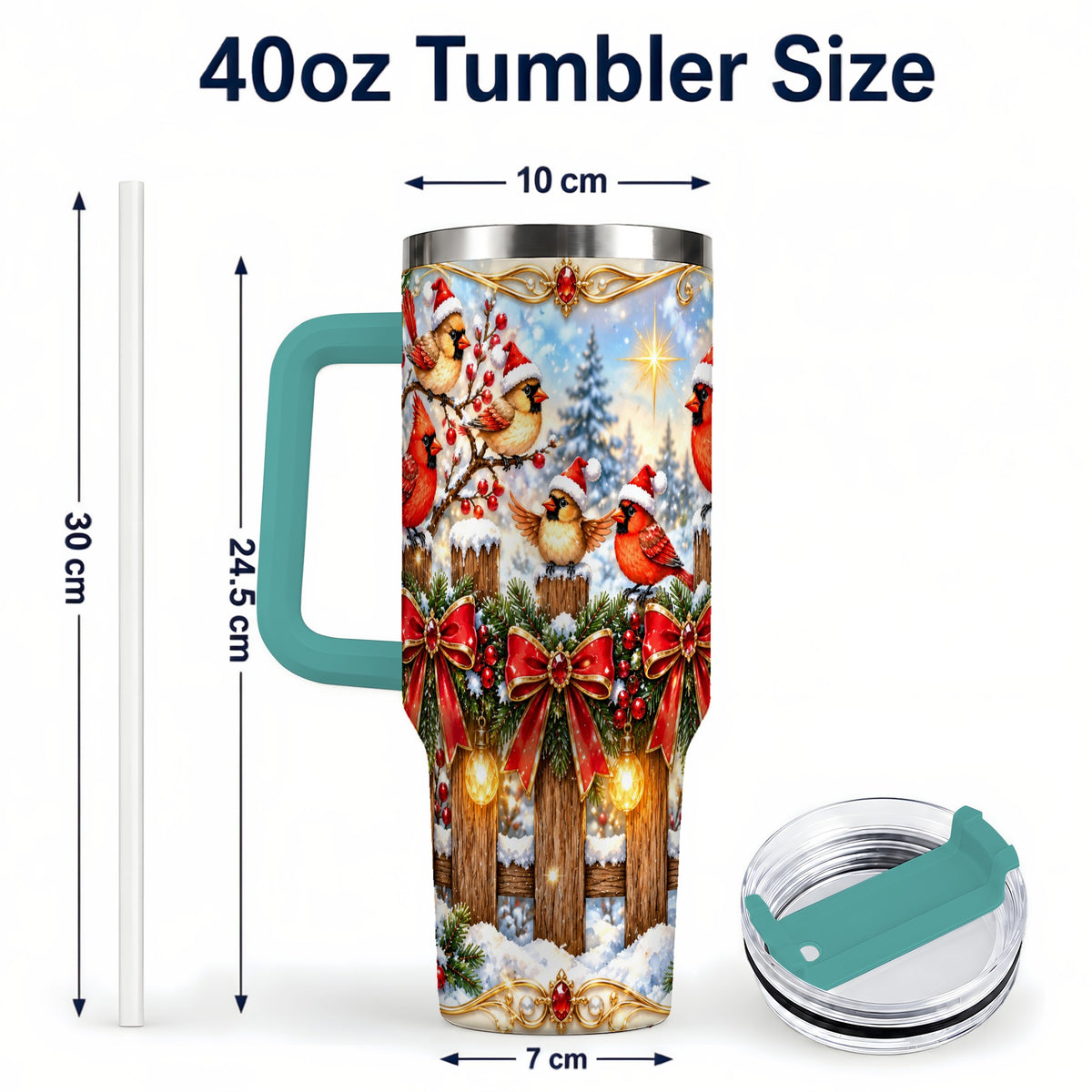 #pl[40oz|Green] Golden Cardinals 40oz Tumbler, Christmas Bird Stainless Steel Travel Cup