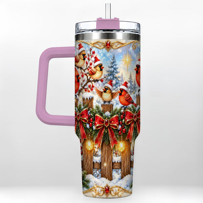 #pl[40oz|Pink] Golden Cardinals 40oz Tumbler, Christmas Bird Stainless Steel Travel Cup