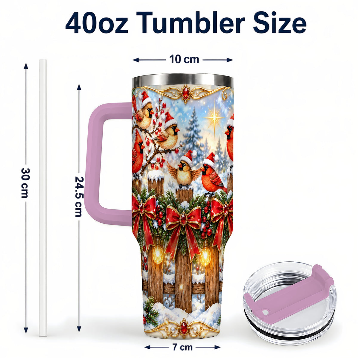 #pl[40oz|Pink] Golden Cardinals 40oz Tumbler, Christmas Bird Stainless Steel Travel Cup