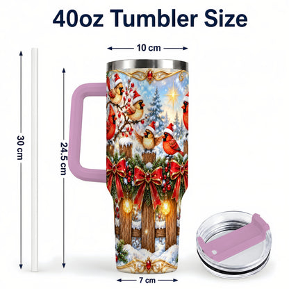 #pl[40oz|Pink] Golden Cardinals 40oz Tumbler, Christmas Bird Stainless Steel Travel Cup