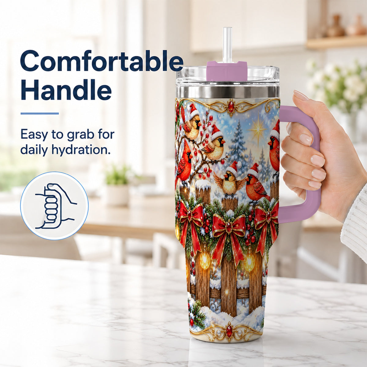 #pl[40oz|Pink] Golden Cardinals 40oz Tumbler, Christmas Bird Stainless Steel Travel Cup