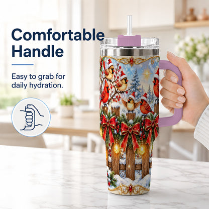 #pl[40oz|Pink] Golden Cardinals 40oz Tumbler, Christmas Bird Stainless Steel Travel Cup