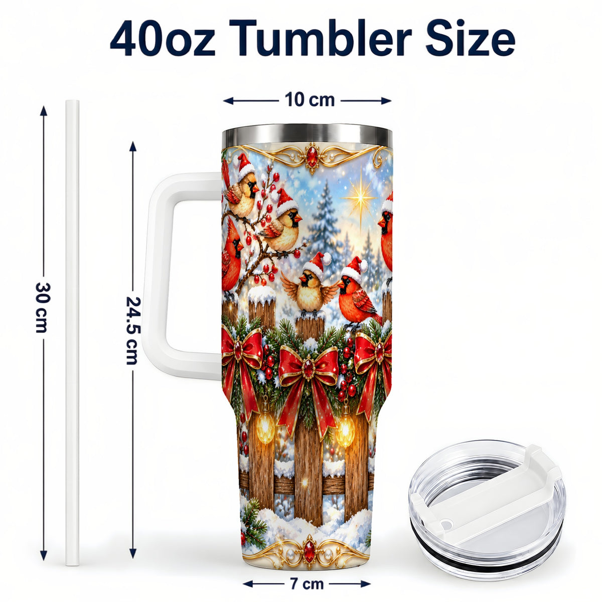 #pl[40oz|White] Golden Cardinals 40oz Tumbler, Christmas Bird Stainless Steel Travel Cup