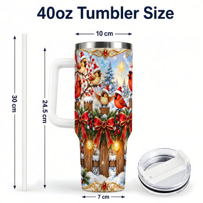 #pl[40oz|White] Golden Cardinals 40oz Tumbler, Christmas Bird Stainless Steel Travel Cup