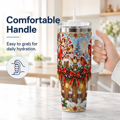 #pl[40oz|White] Golden Cardinals 40oz Tumbler, Christmas Bird Stainless Steel Travel Cup