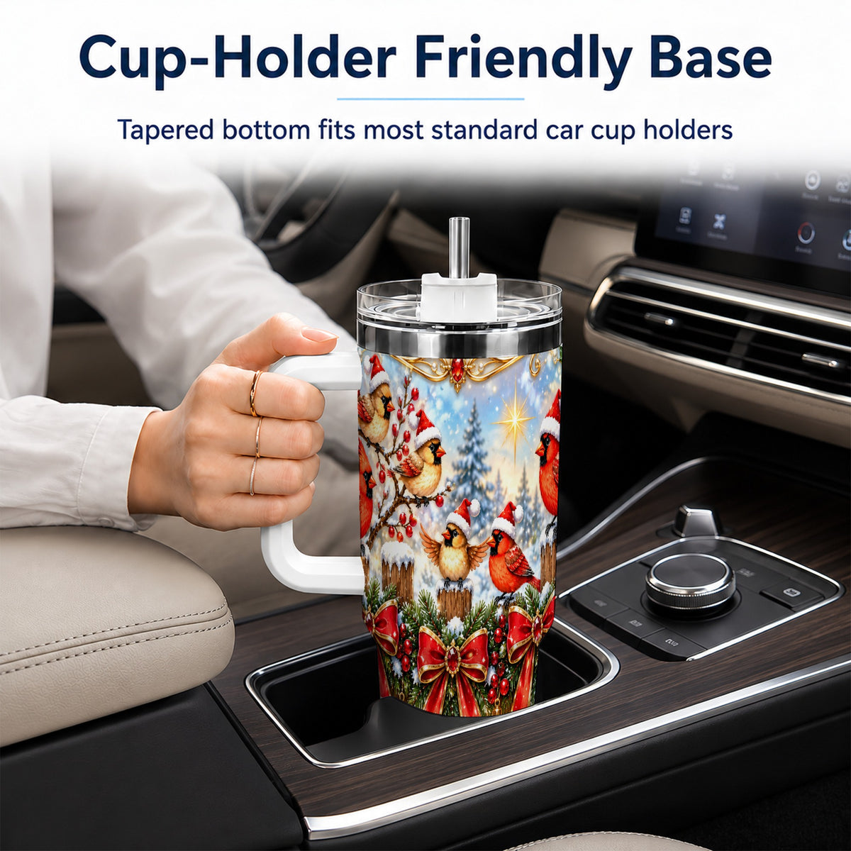 Golden Cardinals 40oz Tumbler, Christmas Bird Stainless Steel Travel Cup