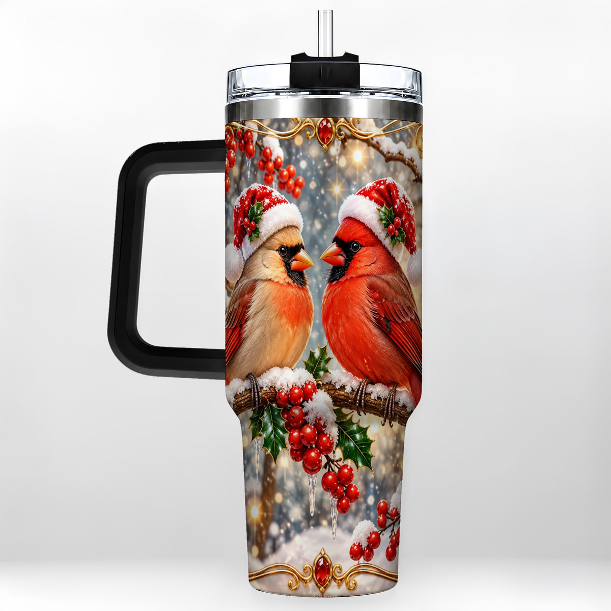 #pl[40oz|Black] Cardinal Pair 40oz Tumbler, Christmas Bird Stainless Steel Travel Cup