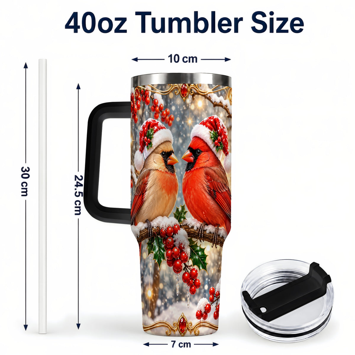 #pl[40oz|Black] Cardinal Pair 40oz Tumbler, Christmas Bird Stainless Steel Travel Cup