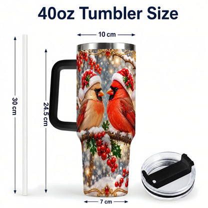 #pl[40oz|Black] Cardinal Pair 40oz Tumbler, Christmas Bird Stainless Steel Travel Cup