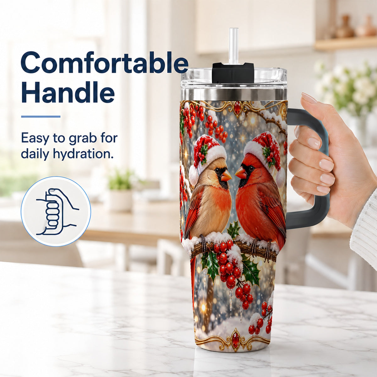 #pl[40oz|Black] Cardinal Pair 40oz Tumbler, Christmas Bird Stainless Steel Travel Cup